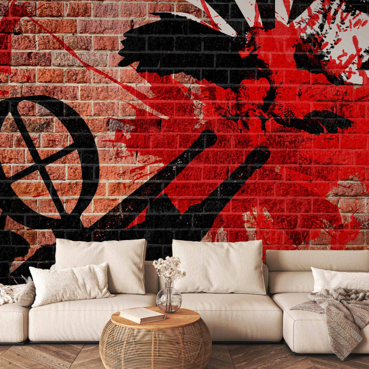 Photo Wallpaper Hunted - Street Art Mural on a Red Brick Surface 60512