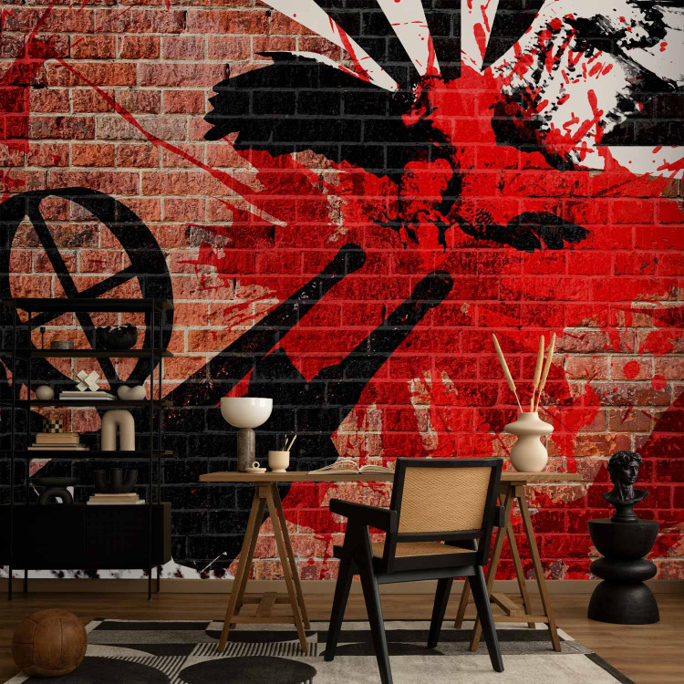 Photo Wallpaper Hunted - Street Art Mural on a Red Brick Surface 60512 additionalImage 4