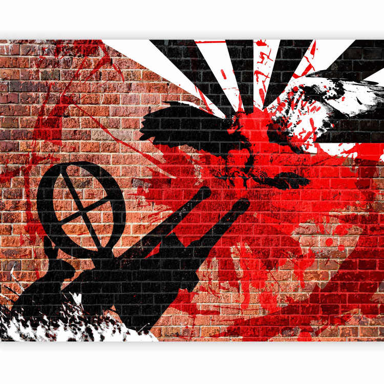 Photo Wallpaper Hunted - Street Art Mural on a Red Brick Surface 60512 additionalImage 1