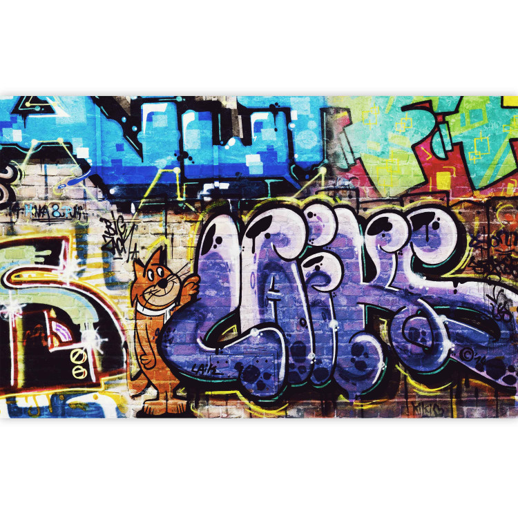 Photo Wallpaper Graffiti Wall - Street Art Mural with a Red Cat and Colorful Inscriptions 60612 additionalImage 3