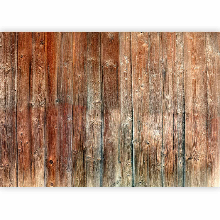 Wall Mural Mahogany Facade - Asymmetrically arranged pieces of raw wood in shades of warm bronze forming a rustic pattern 91412 additionalImage 1
