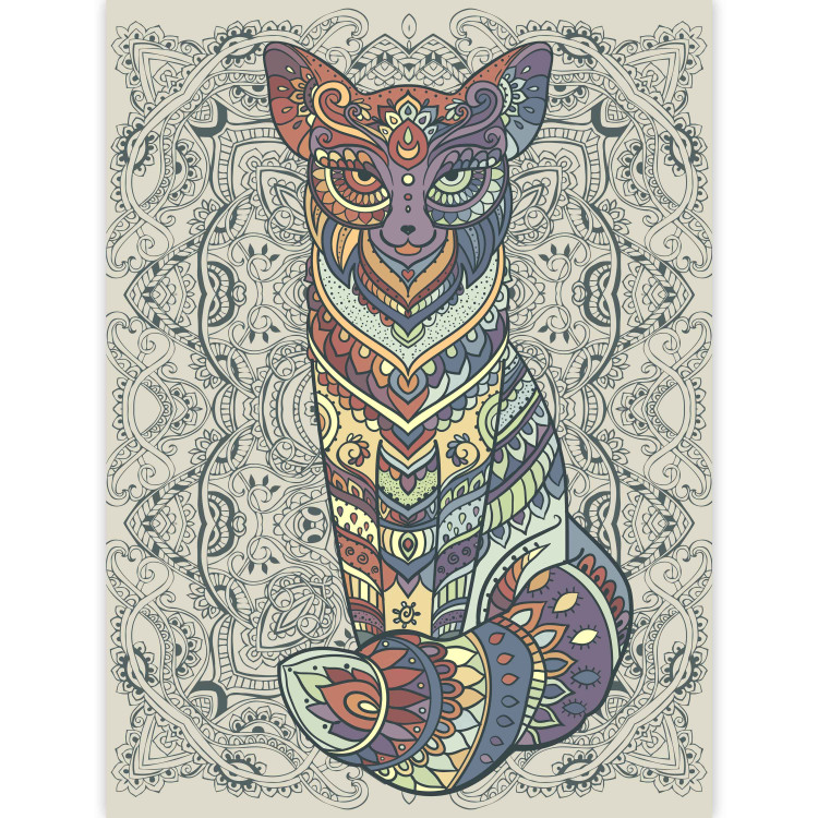 Photo Wallpaper Animal motif - colourful fox on a light background with regular ornaments 94212 additionalImage 3