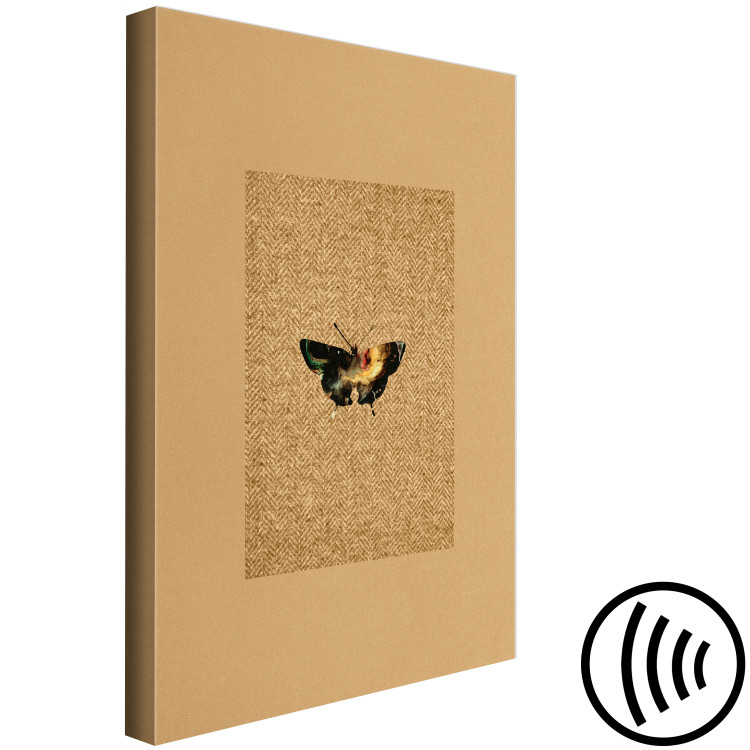 Canvas Butterfly with a clarera - black and yellow butterfly on a natural herringbone material in a brown frame 118122 additionalImage 6