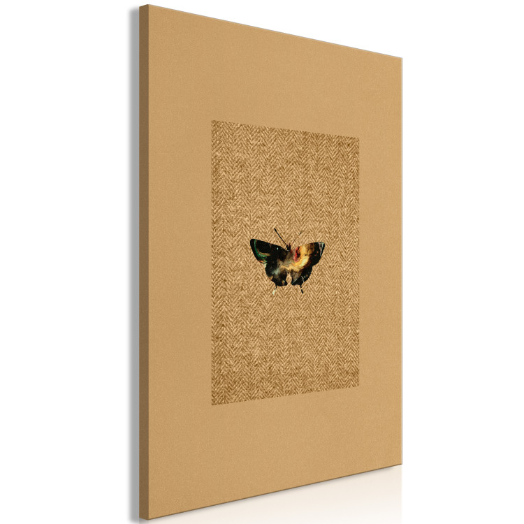 Canvas Butterfly with a clarera - black and yellow butterfly on a natural herringbone material in a brown frame 118122 additionalImage 2