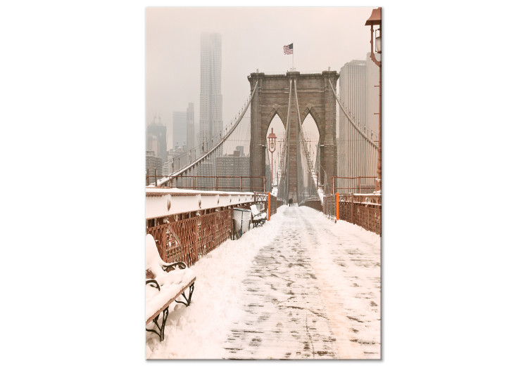 Canvas Art Print Brooklyn Bridge in snow and fog - New York City architecture photo 123822