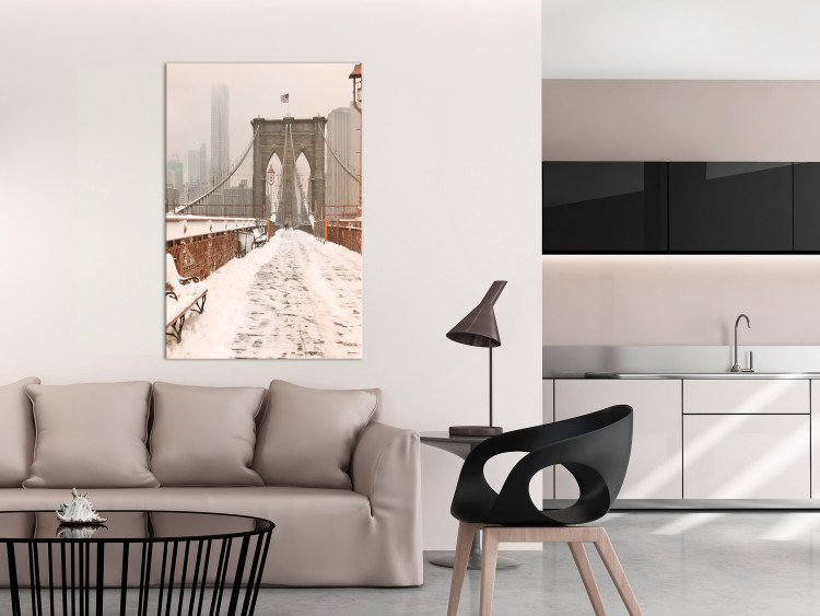Canvas Art Print Brooklyn Bridge in snow and fog - New York City architecture photo 123822 additionalImage 3