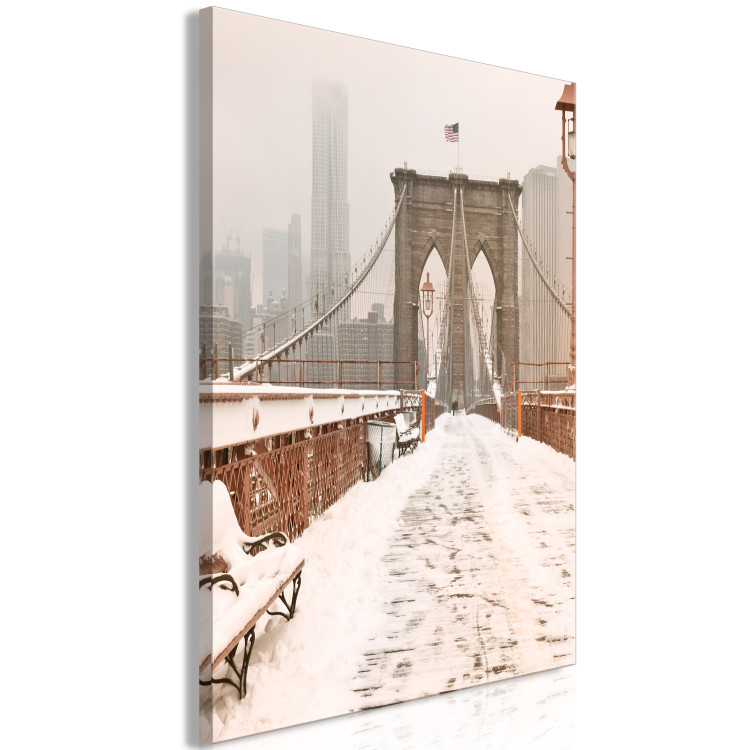 Canvas Art Print Brooklyn Bridge in snow and fog - New York City architecture photo 123822 additionalImage 2