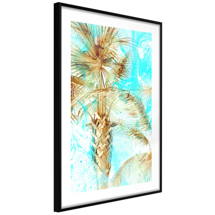 Poster Forbidden Paradise - tropical blue landscape with golden palm trees 131822 additionalImage 6