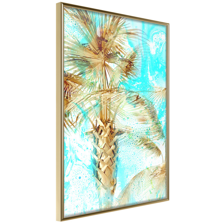 Poster Forbidden Paradise - tropical blue landscape with golden palm trees 131822 additionalImage 12