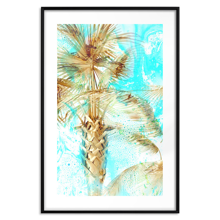 Poster Forbidden Paradise - tropical blue landscape with golden palm trees 131822 additionalImage 15