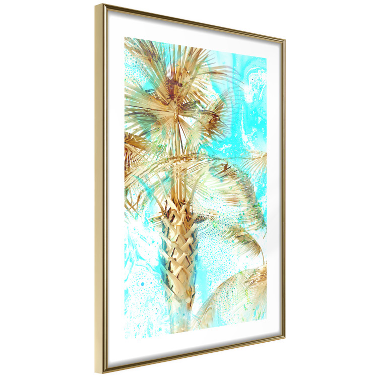Poster Forbidden Paradise - tropical blue landscape with golden palm trees 131822 additionalImage 7