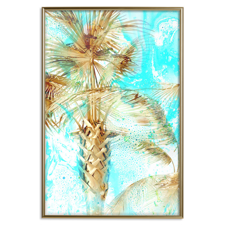 Poster Forbidden Paradise - tropical blue landscape with golden palm trees 131822 additionalImage 19