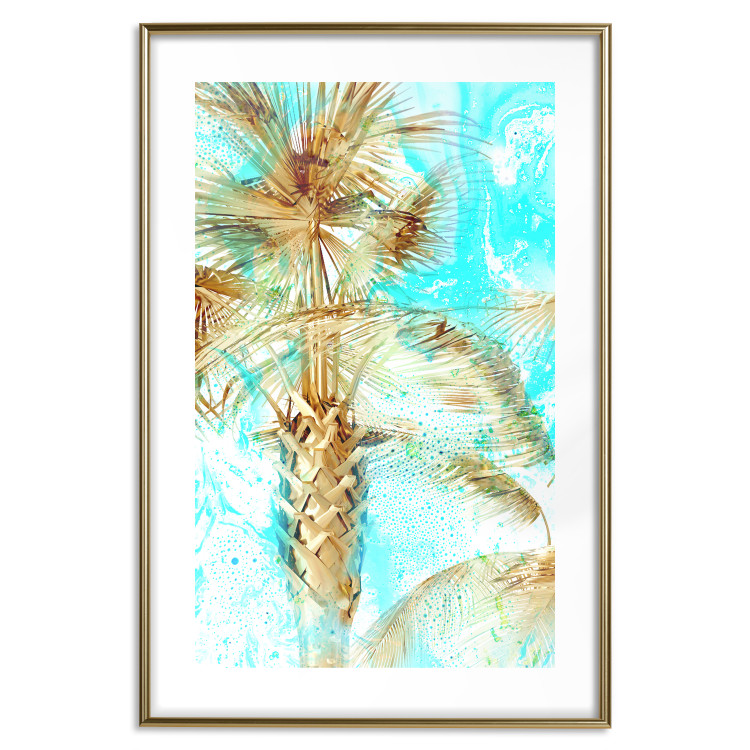Poster Forbidden Paradise - tropical blue landscape with golden palm trees 131822 additionalImage 16