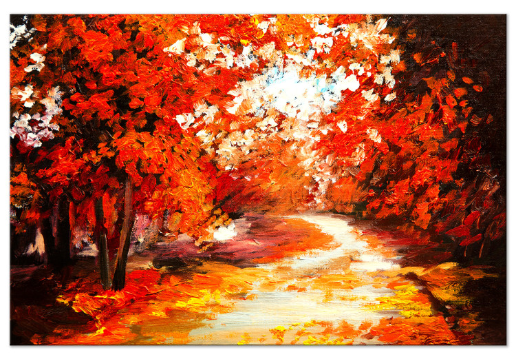 Canvas Art Print Autumnal Road Between Trees - Impressionistic Landscape 135922