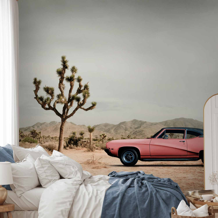 Photo Wallpaper Pink, American classic - photo of desert with car and mountains 136322 additionalImage 2