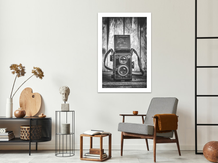Canvas Art Print Old camera - black and white retro style composition with boards 137222 additionalImage 3