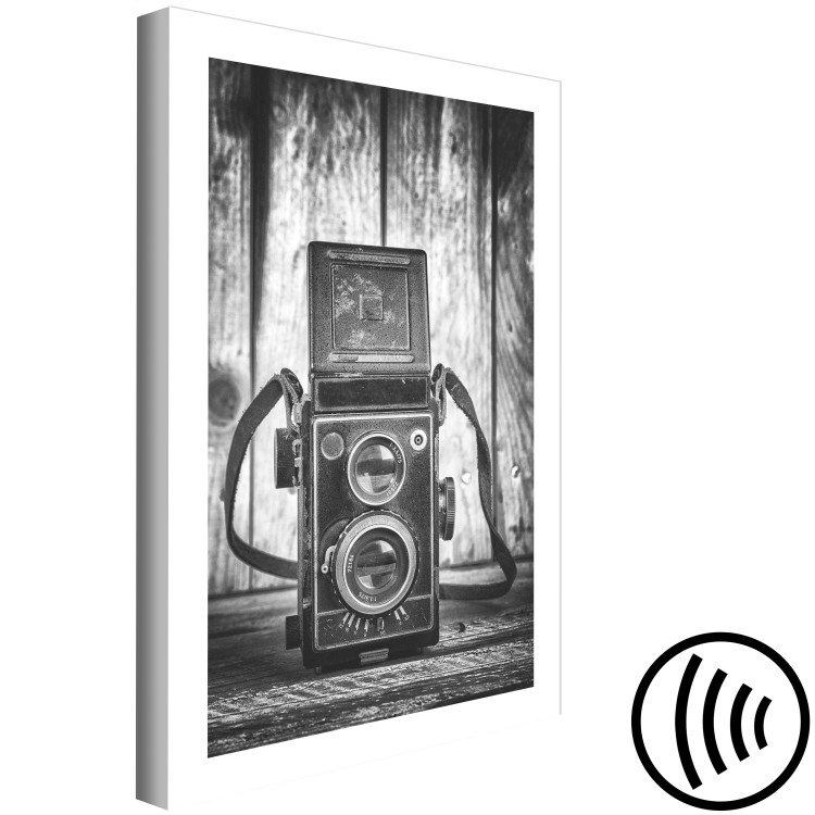 Canvas Art Print Old camera - black and white retro style composition with boards 137222 additionalImage 6