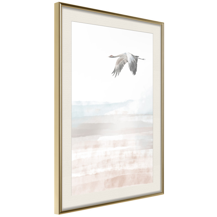 Poster Crane Flight - landscape of a bird flying against a white sky in a watercolor motif 137922 additionalImage 15