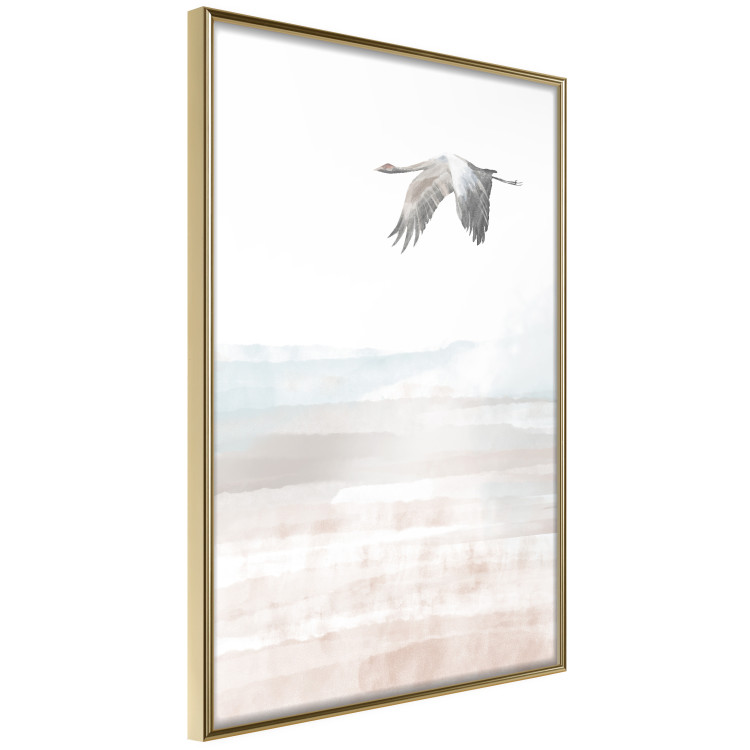 Poster Crane Flight - landscape of a bird flying against a white sky in a watercolor motif 137922 additionalImage 24