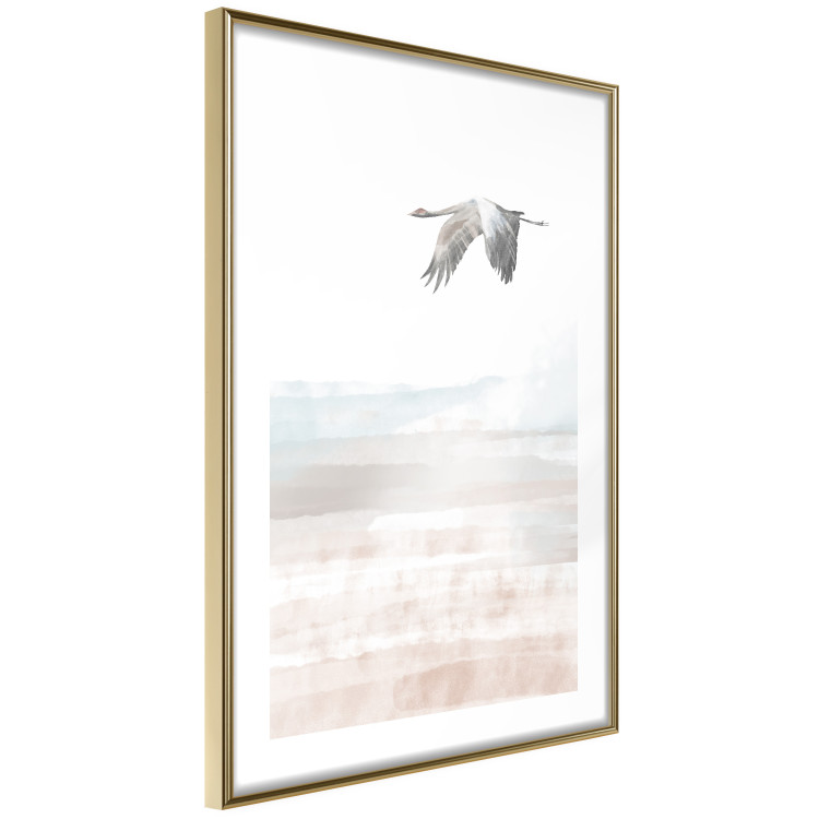 Poster Crane Flight - landscape of a bird flying against a white sky in a watercolor motif 137922 additionalImage 14