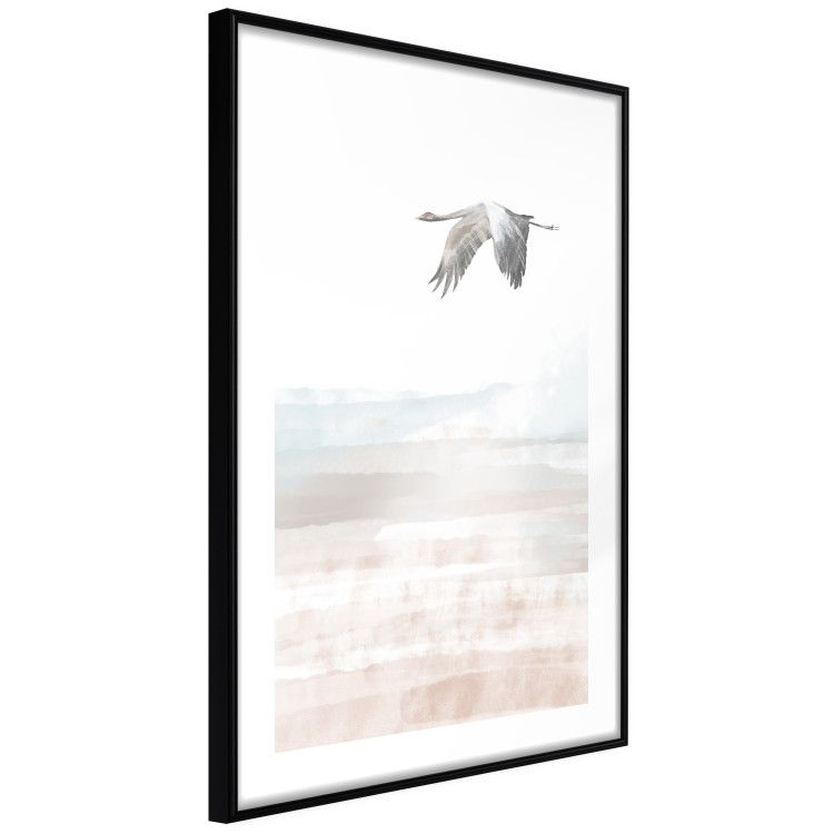 Poster Crane Flight - landscape of a bird flying against a white sky in a watercolor motif 137922 additionalImage 22