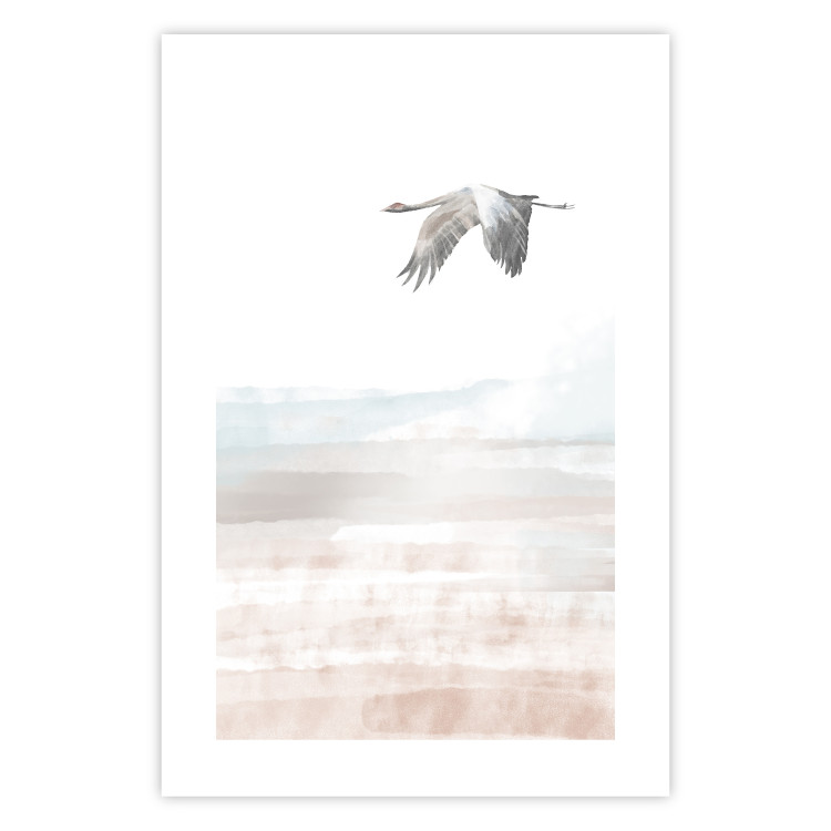 Poster Crane Flight - landscape of a bird flying against a white sky in a watercolor motif 137922 additionalImage 5