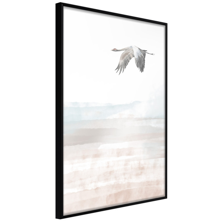 Poster Crane Flight - landscape of a bird flying against a white sky in a watercolor motif 137922 additionalImage 23