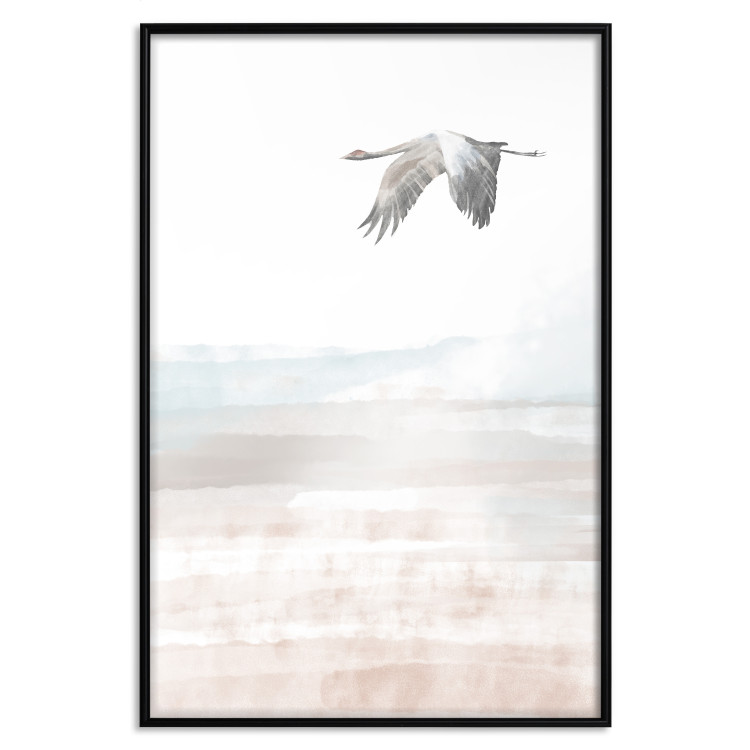 Poster Crane Flight - landscape of a bird flying against a white sky in a watercolor motif 137922 additionalImage 4