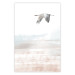 Poster Crane Flight - landscape of a bird flying against a white sky in a watercolor motif 137922