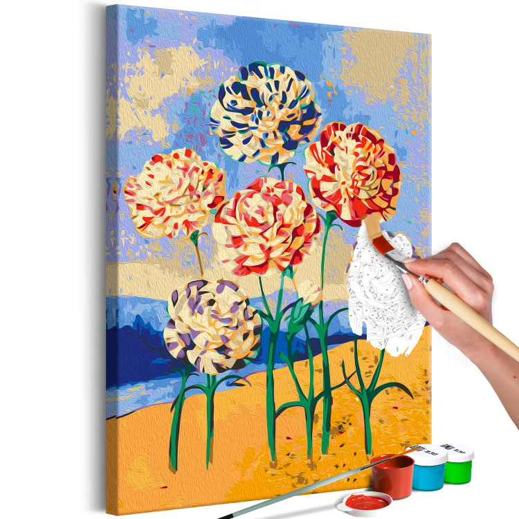 Paint by number Delicate Carnations - Colorful Flowers, Sand, Water and Green Leaves 144522 additionalImage 3
