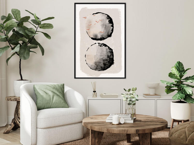 Wall Poster Two Moons - Expressive Circles in Beige and Black Tones 145322 additionalImage 17