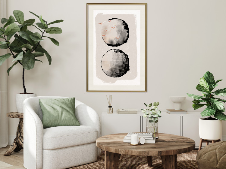 Wall Poster Two Moons - Expressive Circles in Beige and Black Tones 145322 additionalImage 16