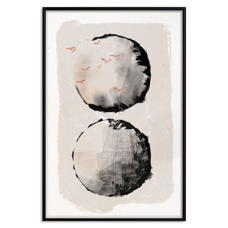 Wall Poster Two Moons - Expressive Circles in Beige and Black Tones 145322 additionalImage 26