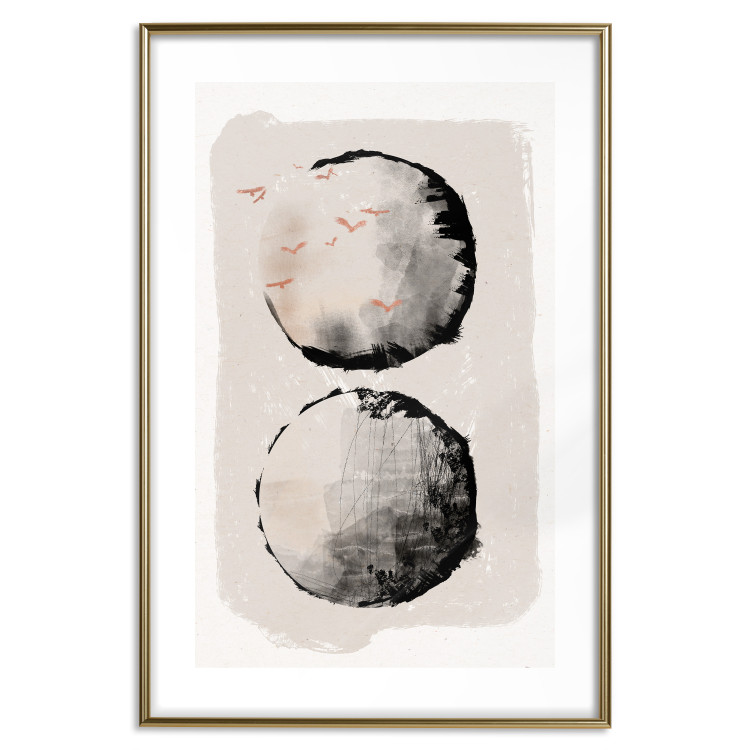 Wall Poster Two Moons - Expressive Circles in Beige and Black Tones 145322 additionalImage 22