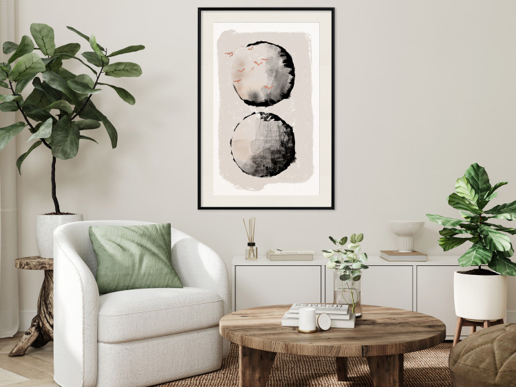 Wall Poster Two Moons - Expressive Circles in Beige and Black Tones 145322 additionalImage 15