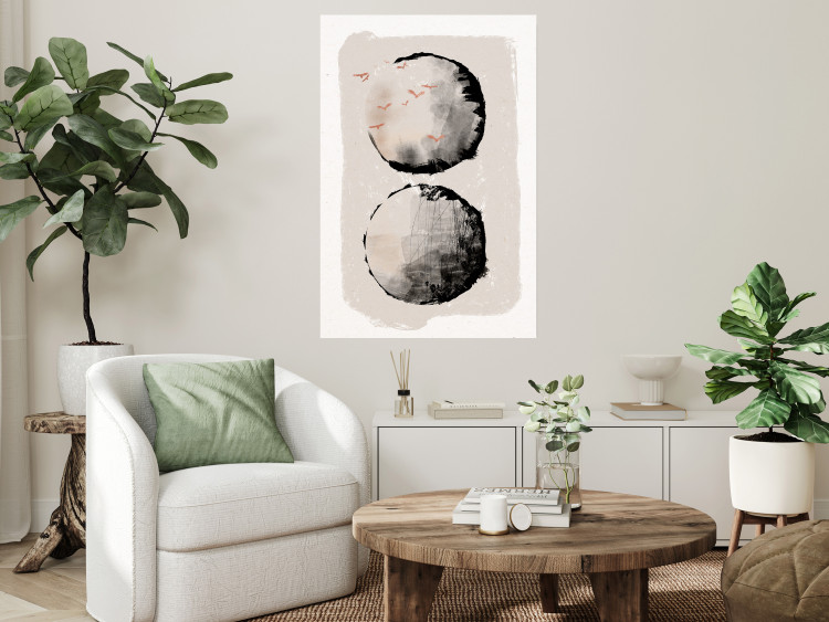 Wall Poster Two Moons - Expressive Circles in Beige and Black Tones 145322 additionalImage 25