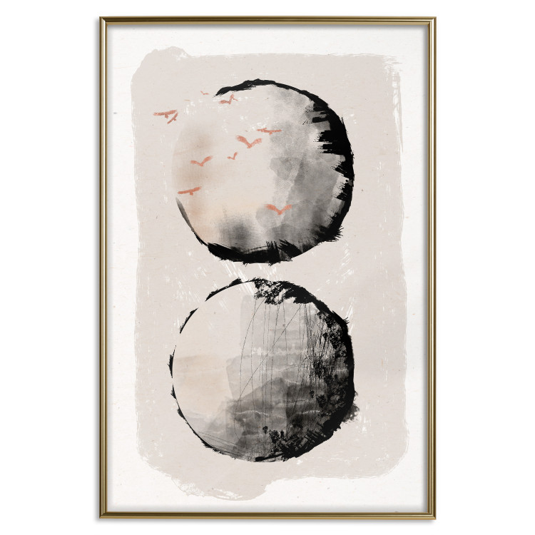 Wall Poster Two Moons - Expressive Circles in Beige and Black Tones 145322 additionalImage 27