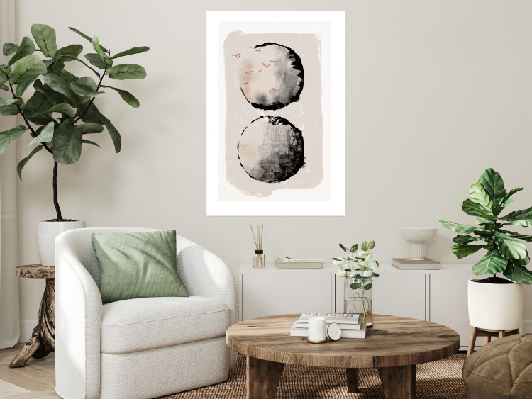 Wall Poster Two Moons - Expressive Circles in Beige and Black Tones 145322 additionalImage 12