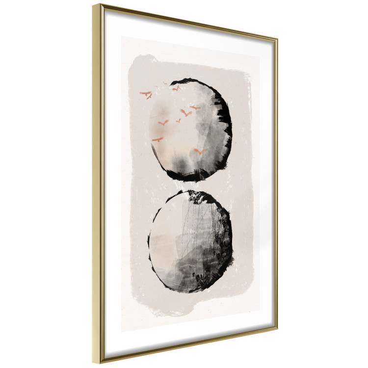 Wall Poster Two Moons - Expressive Circles in Beige and Black Tones 145322 additionalImage 2