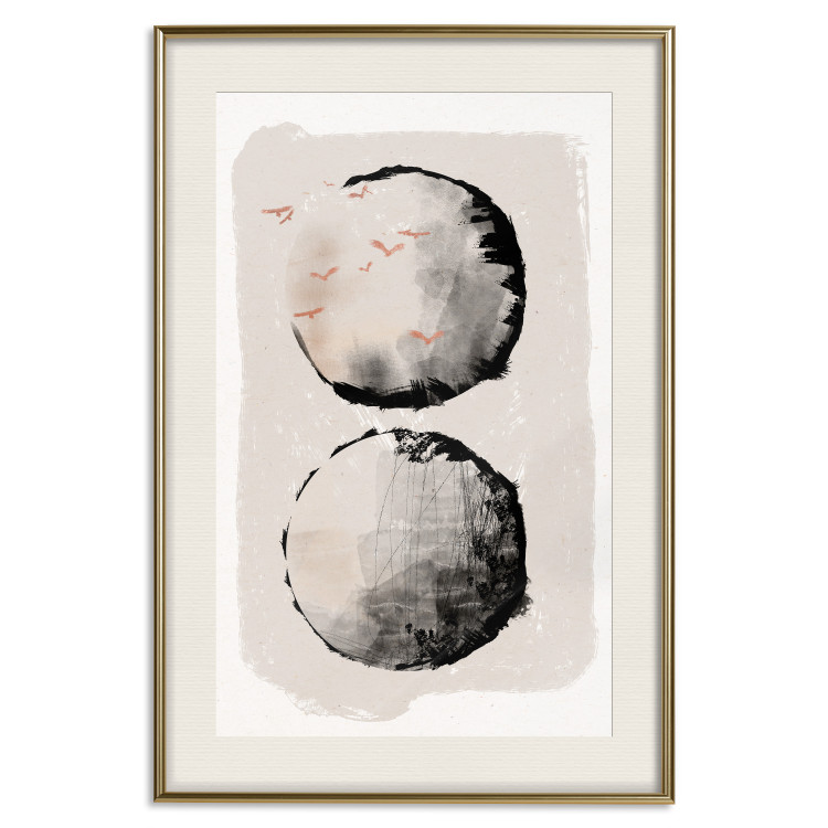 Wall Poster Two Moons - Expressive Circles in Beige and Black Tones 145322 additionalImage 21