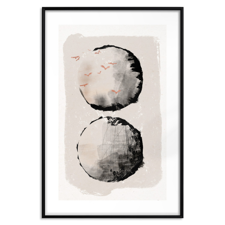 Wall Poster Two Moons - Expressive Circles in Beige and Black Tones 145322 additionalImage 23