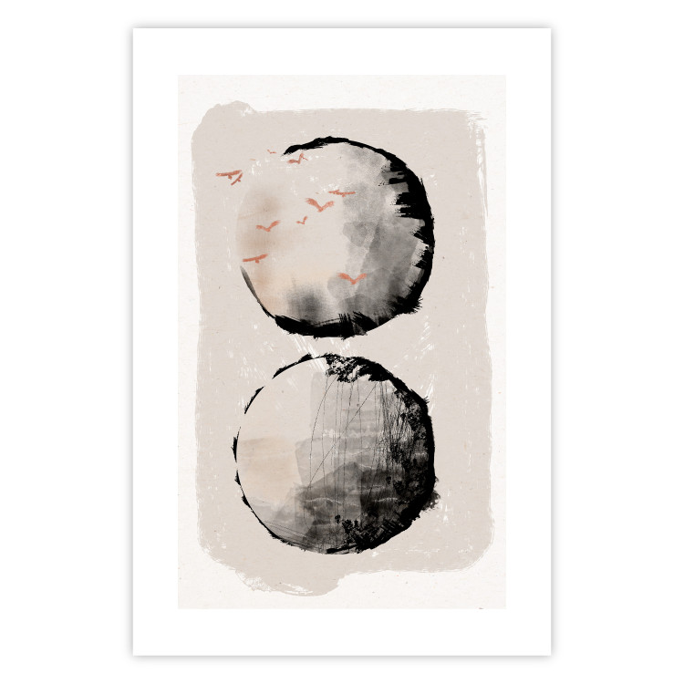 Wall Poster Two Moons - Expressive Circles in Beige and Black Tones 145322 additionalImage 24