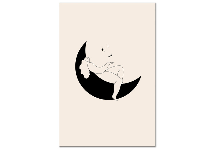 Canvas Print Magic Night - Girl Lying on the Moon With Black Stars 146122