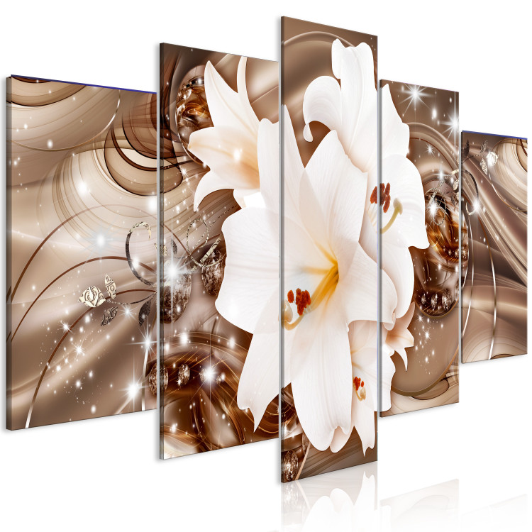 Canvas Print Delicate Lilies (5-piece) - composition in flowers and stars in sepia 148922 additionalImage 2