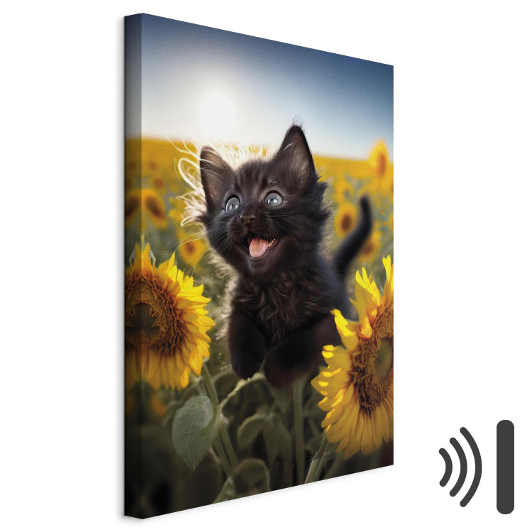 Canvas Art Print AI Cat - Black Animal Dancing in a Field of Sunflowers in a Sunny Glow - Vertical 150122 additionalImage 8