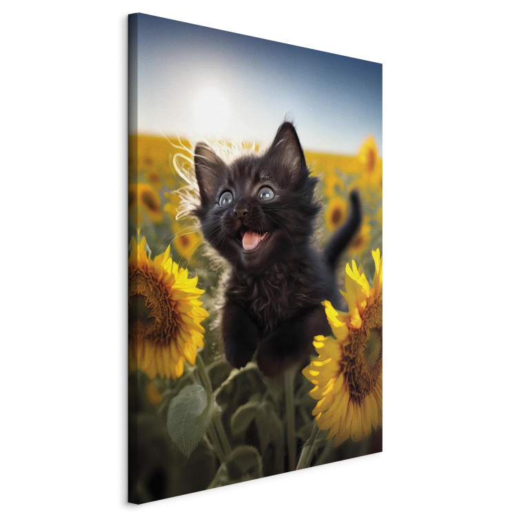 Canvas Art Print AI Cat - Black Animal Dancing in a Field of Sunflowers in a Sunny Glow - Vertical 150122 additionalImage 2