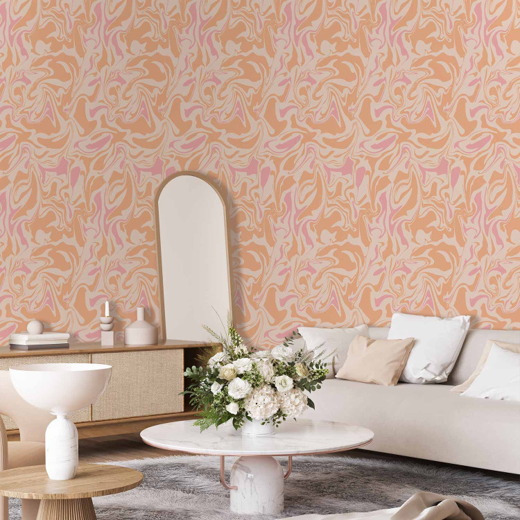 Modern Wallpaper Peach Swirl - Abstract Pink and Orange Shapes 160322