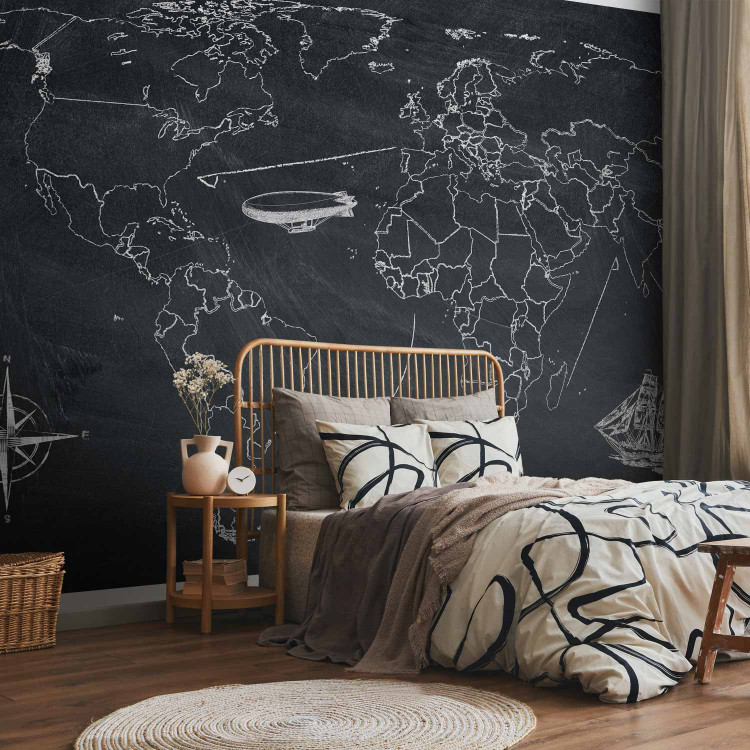 Wall Mural World Map - Continents on a Black Background with Spanish Labels 60022 additionalImage 2