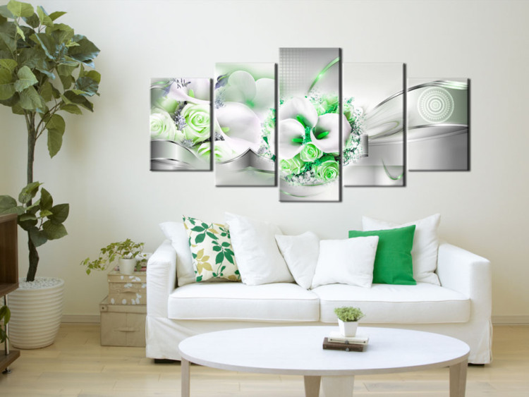 Canvas Print Emerald Bouquet (5-piece) - Abstraction with Floral Ornaments 93822 additionalImage 3