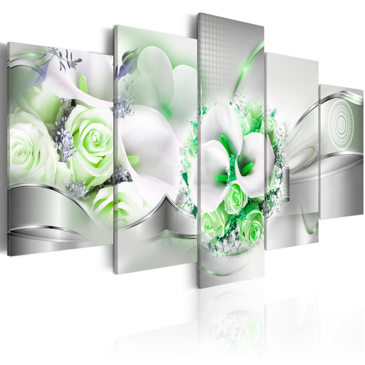 Canvas Print Emerald Bouquet (5-piece) - Abstraction with Floral Ornaments 93822 additionalImage 2
